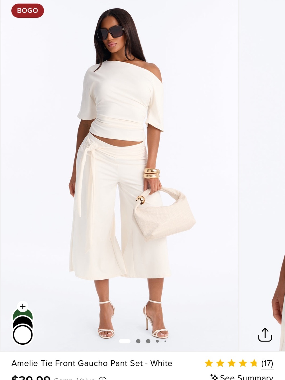 Tie-Front Wide Leg Pant Set — White
